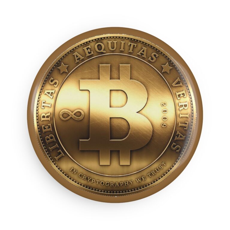 Bitcoin Button Magnet Round Gold  (1-10 pcs)