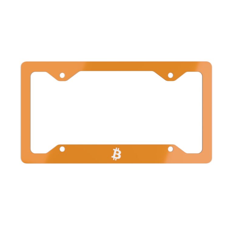 Bitcoin License Plate Frame Metal Orange